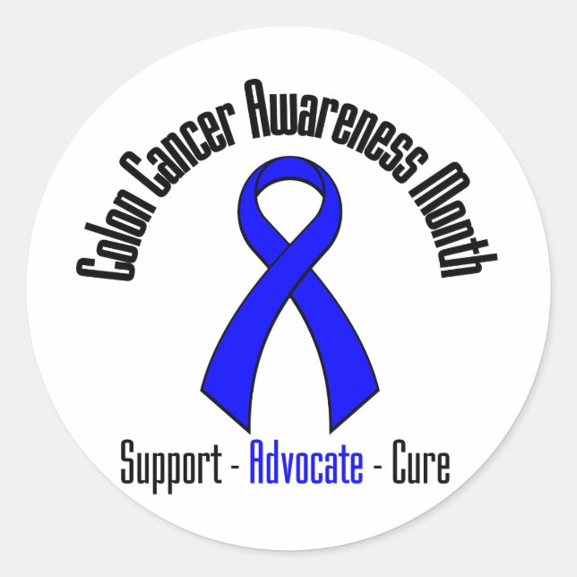 Sticker Rond Colon Cancer Awareness Mois Bleu Ruban (Devant)