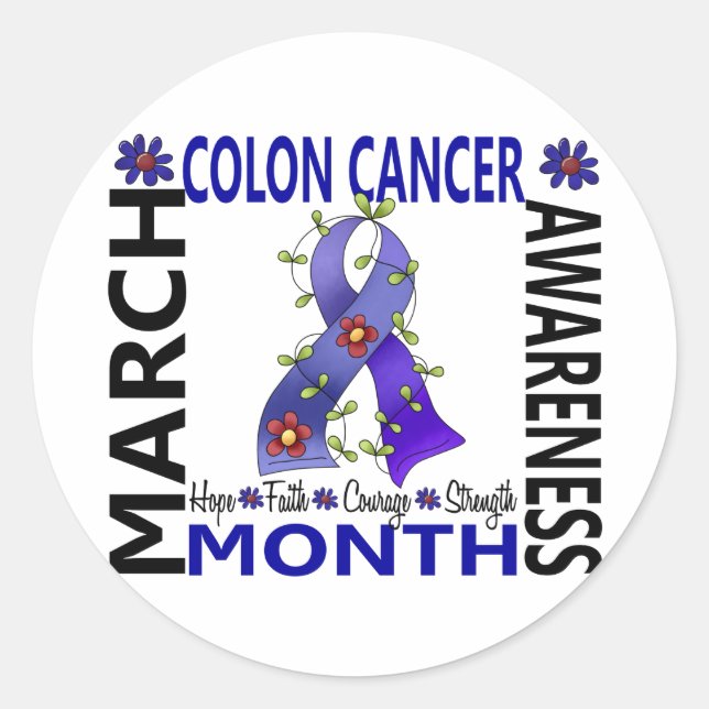 Sticker Rond Colon Cancer Awareness Mois Flower Ribbon 4 (Devant)