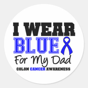 Sticker Rond Colon Cancer Bleu Ruban Pour Mon Père (Sporty)