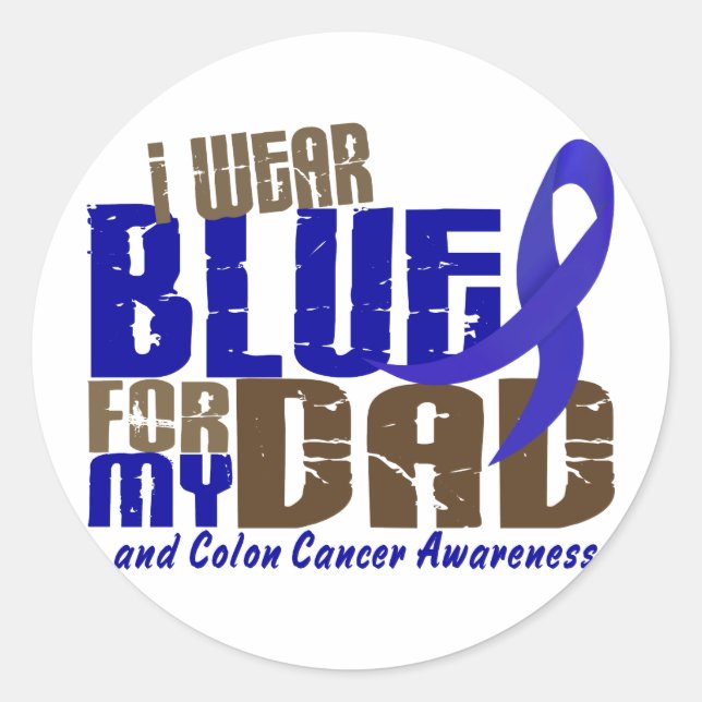Sticker Rond Colon Cancer Je PORTE BLEU POUR MON PÈRE 6.3 (Devant)