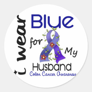 Sticker Rond Colon Cancer Je Porte Du Bleu Pour Mon Mari 43