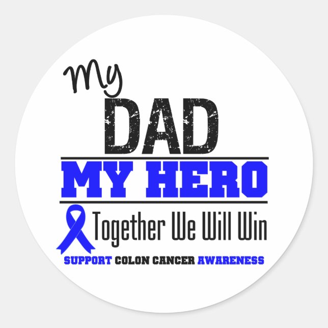 Sticker Rond Colon Cancer Mon père Mon héros (Devant)