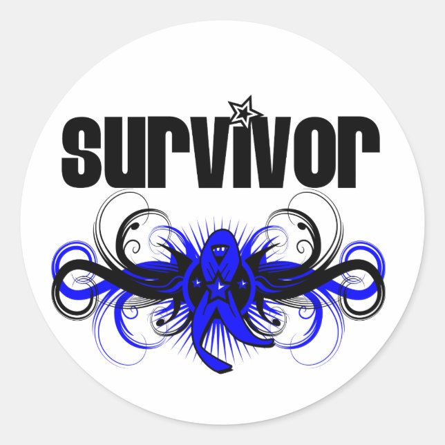 Sticker Rond Colon Cancer Survivant Grunge Emblem ailé (Devant)