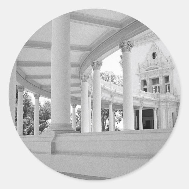 Sticker Rond Colonnade vintage courbée noir et blanc (Devant)