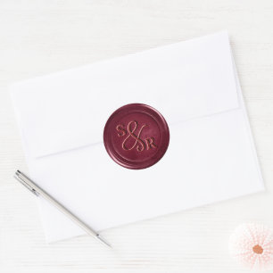 Sticker Rond Colonne de cire rouge Bourgogne avec initiales