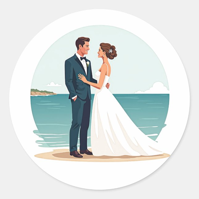 Sticker Rond Colonne de couple Mariage côté plage (Devant)