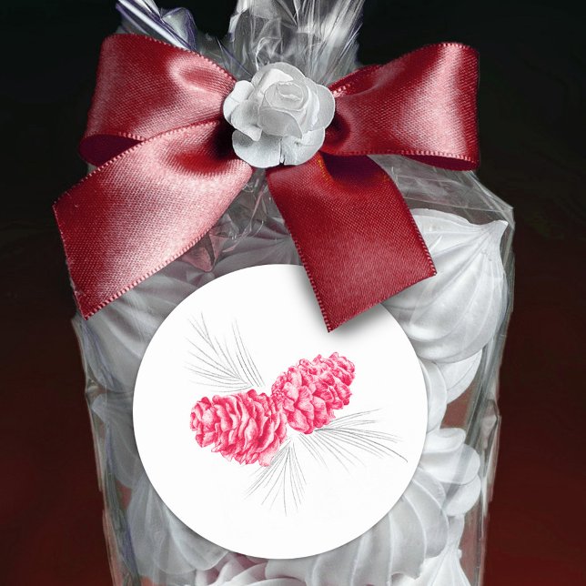 Sticker Rond Colonne de mariage rouge gris de pin (Créateur téléchargé)