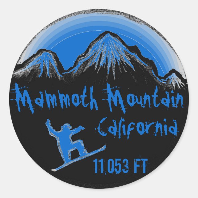 Sticker Rond Colonne de snowboard bleu de Mammoth Mountain Cali (Devant)