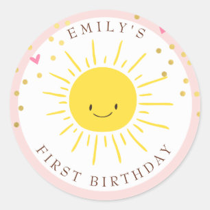 Sticker Rond Colonne d'enveloppe Sunshine Anniversaire Fille ro