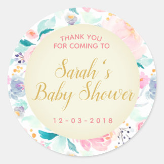 Sticker Rond Colonne florale de baby shower rose et or
