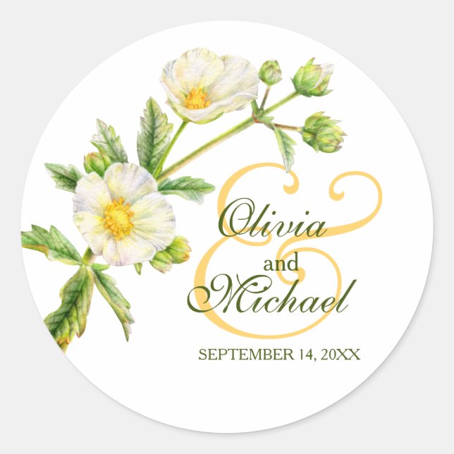 Sticker Rond Colonne florale rockrose blanc or vert mariage (Devant)