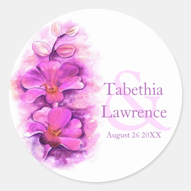 Sticker Rond Colonne mariage rose orchidée stylisée (Devant)