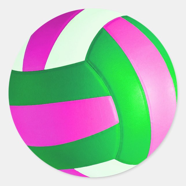 Sticker Rond Colonne ronde classique de volleyball rose et vert (Devant)