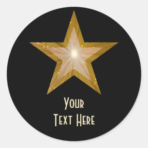 Sticker Rond Colonne ronde "Gold" Star "Your Text" en noir