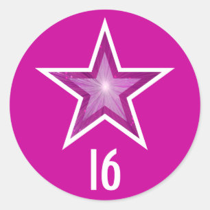 Sticker Rond Colonne ronde rose Star "16" d'âge rose