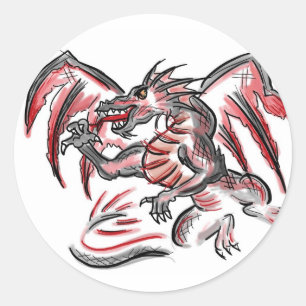 Sticker Rond Colonnes de dragon gris rouge