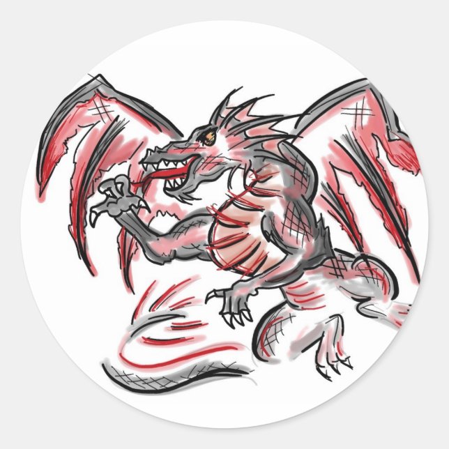 Sticker Rond Colonnes de dragon gris rouge (Devant)