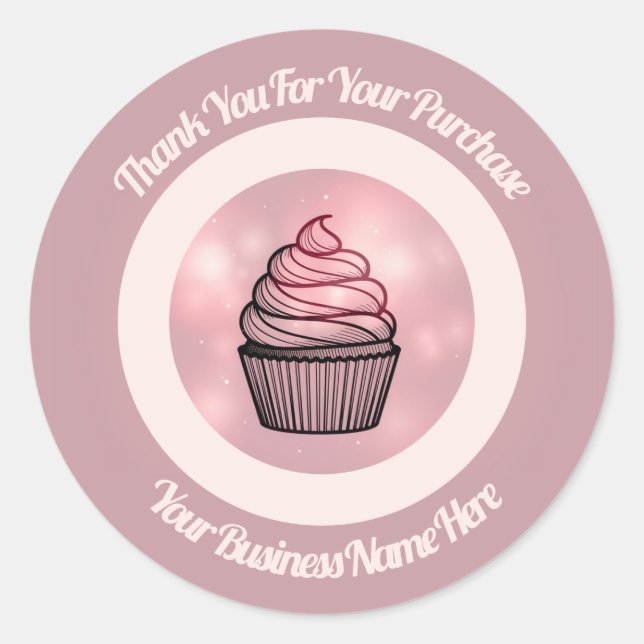 Sticker Rond Colonnes de logo d'entreprise de cupcake rose illu (Devant)
