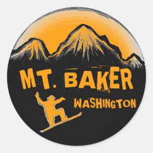 Sticker Rond Colonnes de snowboard orange Mt. Baker Washington