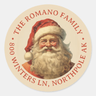 Sticker Rond Color Vintage Père Noël Christmas Adresse