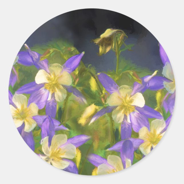 Sticker Rond Colorado Blue Columbine Peinture - Art original (Devant)