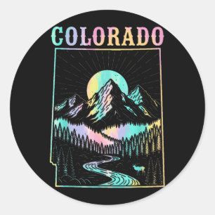Sticker Rond Colorado Carte de l'État Rétro Vintage Montagnes V
