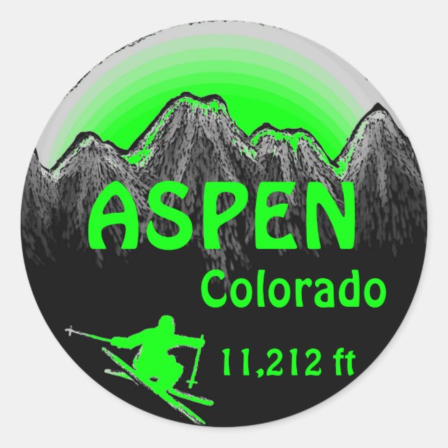 Sticker Rond Colorado collants d'art de ski vert Aspen (Devant)