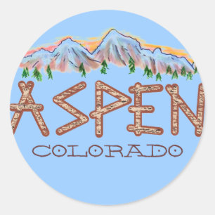 Sticker Rond Colorado des montagnes rustiques des arbres d'Aspe