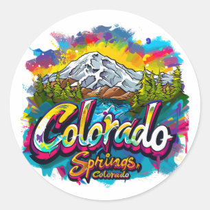 Sticker Rond Colorado Springs, Colorado Pikes Peak Mountain