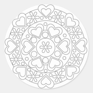 Sticker Rond Coloration dans les coeurs et l'autocollant de