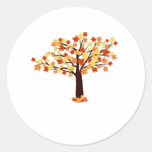 Sticker Rond Coloré arbre d'automne orange rouge feuilles autom