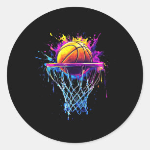 Sticker Rond Coloré Basketball Teinture Couleur Splash Hoop Net