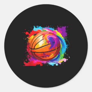 Sticker Rond Coloré Basketball Teinture Couleur Splash Hoop Net