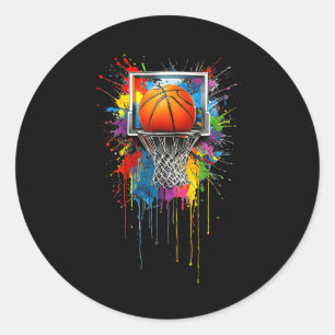 Sticker Rond Coloré Basketball Teinture Couleur Splash Hoop Net