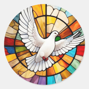 Sticker Rond Coloré blanc Dove Vitrail Oiseau