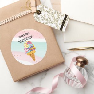 Sticker Rond Coloré crème glacée Scoop Sprinkles Baby shower