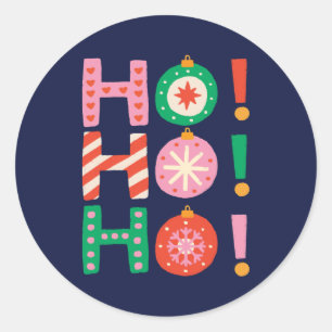 Sticker Rond Coloré et amusant HO HO Marine Bleu Noël