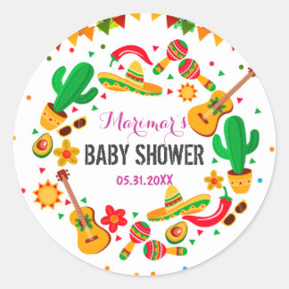 Sticker Rond Coloré Fiesta Culture mexicaine Baby shower Cactus