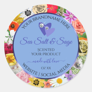 Sticker Rond Coloré Floral Bleu clair Produit Diamants Étiquett