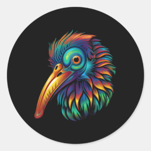 Sticker Rond Coloré géométrique Nouvelle-Zélande Kiwi Bird Pop 