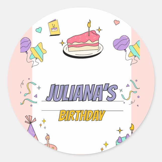 Sticker Rond Coloré Illustratif Anniversaire Fête Invitation (Devant)