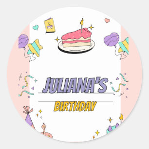 Sticker Rond Coloré Illustratif Anniversaire Fête Invitation