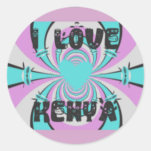 Sticker Rond Coloré Kenya Love : Purple Cyan White Funny