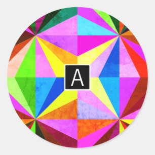 Sticker Rond Coloré Moderne Multi-Couleurs Géométrique Monogr