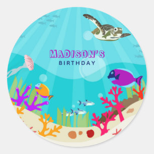 Sticker Rond Coloré Ocean Sea Animaux Anniversaire de enfant