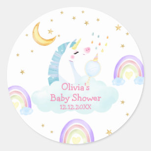 Sticker Rond Coloré Rainbow Moon Star Unicorn Baby shower