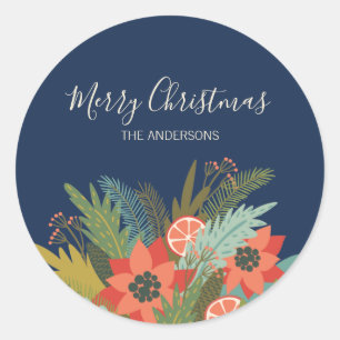 Sticker Rond Coloré Retro Noël Floral