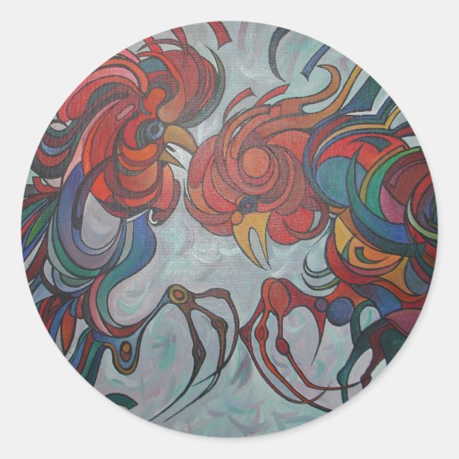 Sticker Rond Coloré Roosters de la ferme (Devant)