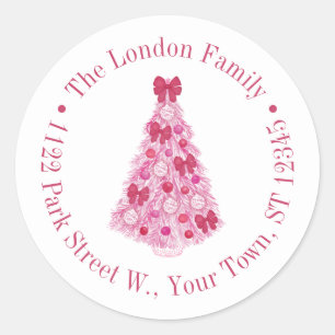 Sticker Rond Coloré rose rouge sapin de Noël Adresse de retour