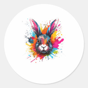 Sticker Rond Coloré Splash Art Cute Continental Giant Rabbit